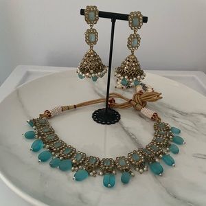 Baby Blue Polki Necklace Set